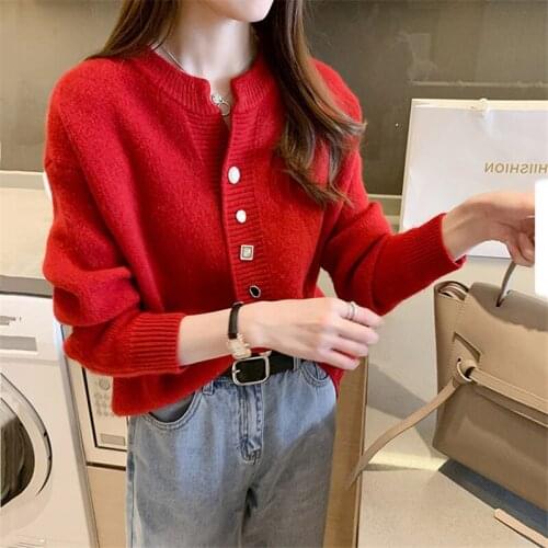 2020 spring and autumn retro cardigan new ladies loose round neck knitted top lazy style cardigan jacket sweater women