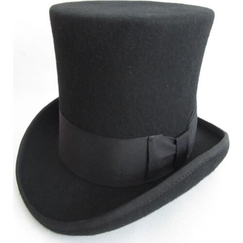 WZCX Wool Bow Solid Color Perform Magician Hat Unisex Fashion New Personality Flat Top High Jazz Cap Top Hat