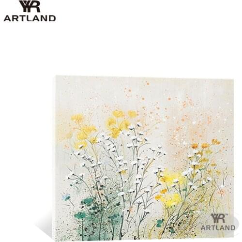 YYR-ARTLAND Wholesale Beautiful yellow flowers Hand painted oil painting on canvas wall art picture for living room bedroom