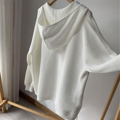 Causal Hollow-out Hooded Sweater Coat Causal Long Sleeve Oversized Knitted Tops 2021 Spring New Pullover Jumper