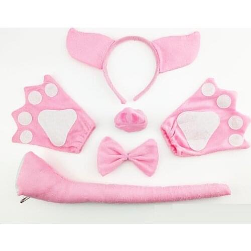 Pig Ears Headband Hairband Women Kid Animal Headband Cosplay Costume Tail Tie Paw Nose Props Halloween Christmas