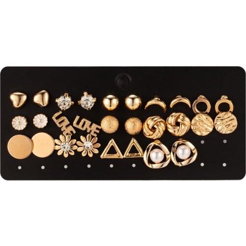 New Fashion Punk Style Vintage Imitation Pearl Stud Earrings For Women Statement Geometric Gold Metal Earrings Jewelry Gift Set