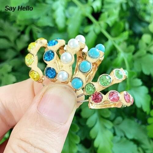 SAY HELLO New Trendy Crystals Inlaid Beaded Small Circle Hoop Earrings for Women Jewelry Boucle D'oreille Femme Brincos K5686