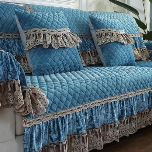 Blue Luxury Flannel Sofa Cover Crystal Velvet Sofa Towel Non-slip Plush Cushion Soft Comfortable Settee Slipcover Pillowcase B2
