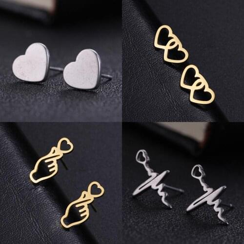 Sipuris Cute Stainless Steel Heart Pattern Earrings Women Charm Love Earring Golden Jewelry Gifts for Girlfriend New