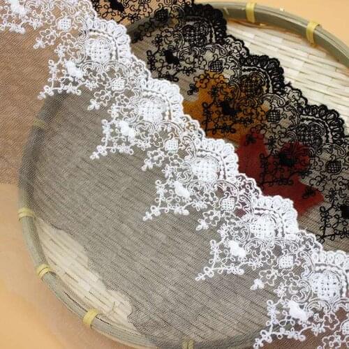 1Yard Embroidery Fabric Wedding Dress White Lace Fabric 16cm Black Lace Trimmings Ribbon Mesh Guipure Appliques For Clothing KP4