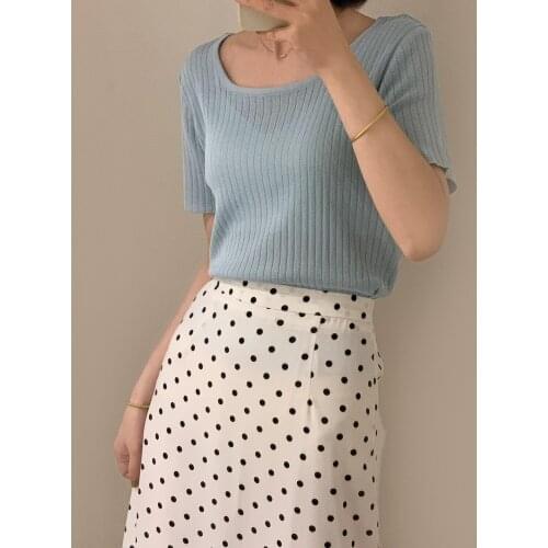 Thin Knitted T Shirt Women Clothes Summer Woman Short Sleeve Tees Tops Casual T-Shirt Female Tshirt tops 2021 harajuku t shirt