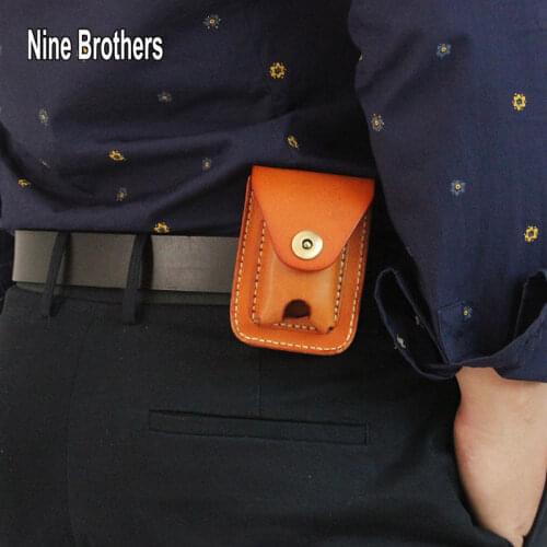 Vintage Genuine Leather Cigarette Case Cigarette Retro Cowhide Mens Belt Bag High Quality Male Leather Bags 100% Bum Bag Packs