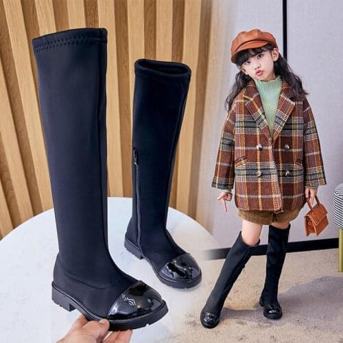 Knee High Top Winter Boots Girls 2021 Autumn Plush Warm Snow Boots Kids Princess Soft Stretch Fabric Long Boots Children Shoes