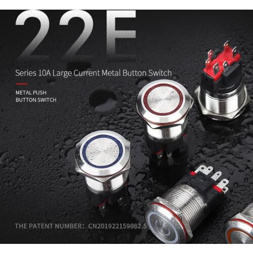WD22mm 10A Big current Waterproof Ip67 Ring Light Stainless Steel Metal Push Button Switch