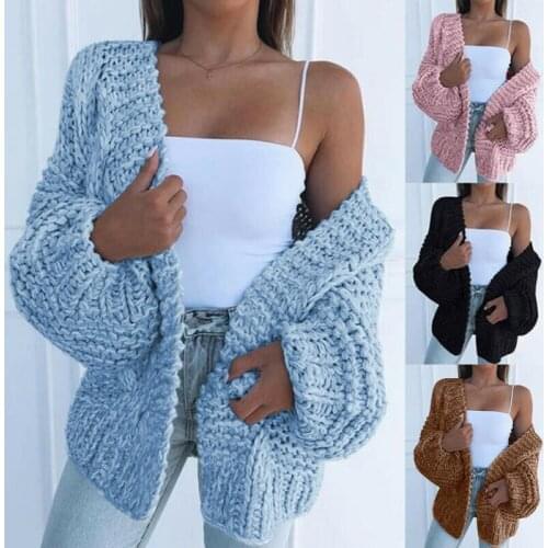 Women Chunky Knitted Long Sleeve Cardigan Jumper Sweater Winter Coat Jacket Tops
