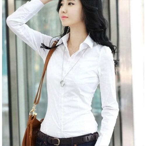 2020 New Fashion Summer Qualities Womens Office Lady Formal Party Long Sleeve Slim Collar Blouse Casual Solid White Shirt Tops