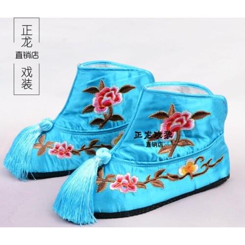 Peking Opera Art Good Quality Yue opera drama shoes Wudan womens thin background flower boots Wudan stage Rubber sole boots