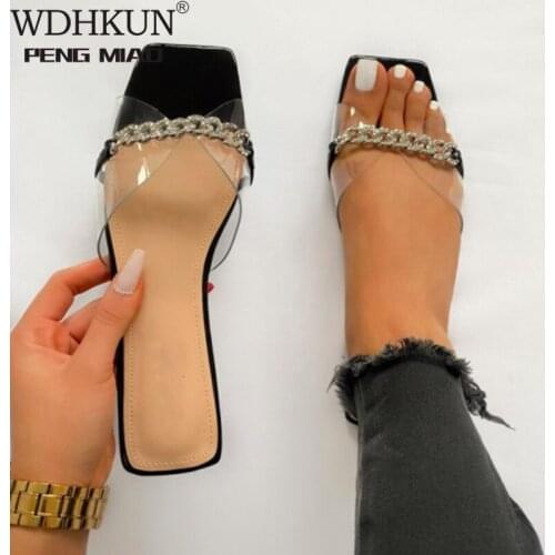 New Women Slipper Transparent Flats Women Beach Sandals Outdoor Casual Slides Chain Slippers 2021 Fashion Women Shoes Ladies