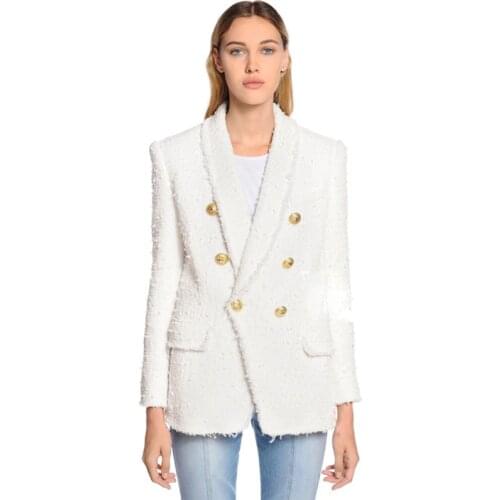 HIGH QUALITY Newest Fashion 2021 Designer Blazer Womens Shawl Collar Double Breasted Lion Buttons Tassel Tweed Jacket Over Coat