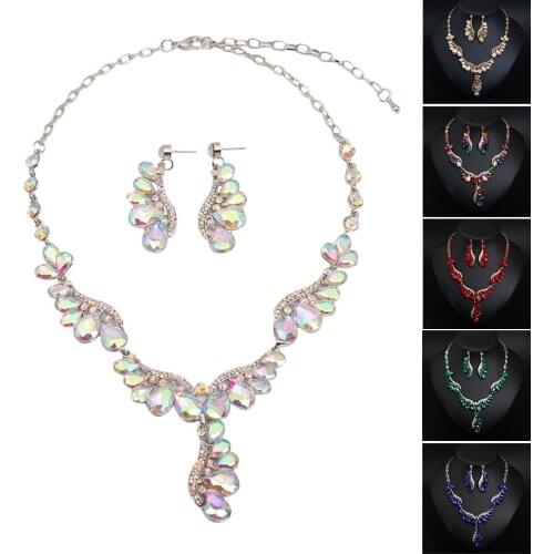 Water Drop Crystal Necklace Earring Fashion Women Jewelry Set Statement Choker Bridal Wedding Party Gifts Luxury Collar Bohemian