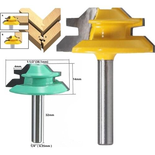 1Pc 45 Degree Lock Miter Router Bit 6.35mm Shank Woodworking Tenon Milling Cutter Tool Drilling Milling For Wood Carbide Alloy