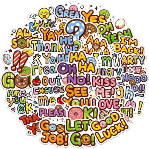 50 Mixed English Phrases Girl Stickers Skateboard Fridge Phone Guitar Laptop Motorcycle Travel Luggage DIY Waterproof Stickers