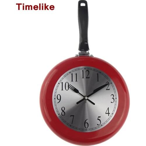 2019 New Frying Pan Wall Clock Citchen 10 Inch Creative Metal Wall Watch Saat Home Decor Pistola De Airsoft for Home Decoration