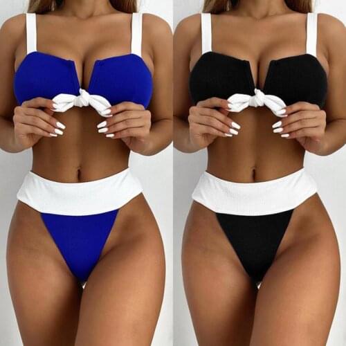 2021 Yiiciovy Summer Ladies Split Swimwear Set Sexy High Waist Personalized Color Matching Knotted Backless Bikini Sets Swimsuit