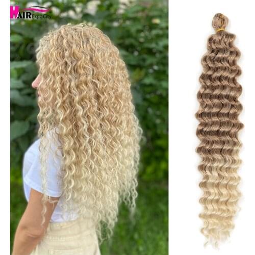 22 Inch Deep Wave Twist Crochet Hair Natural Synthetic Braid Hair Ombre Braiding Hair Extensions Low Tempreture Hair Expo City