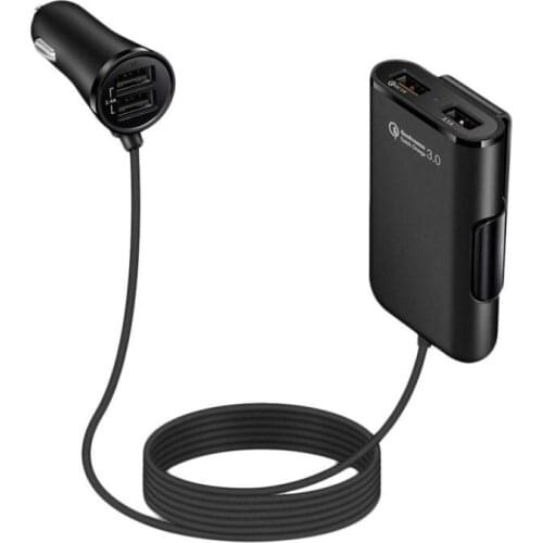 4-Port USB Car Charger HUB Adapter Front Back Seat with 6 Feet Extension Cable 4 in 1 Smart Cell Phone Laptop Charger Outlet Plu