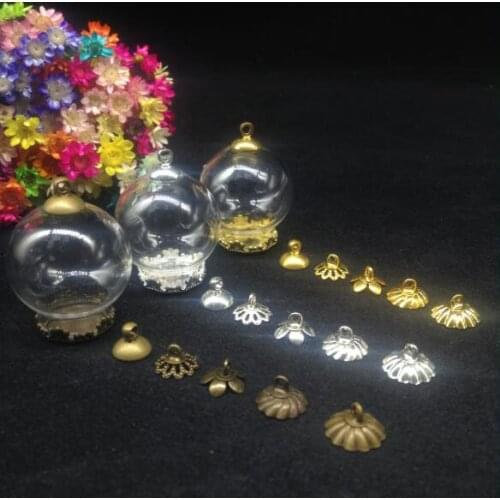 500pcs 25*15mm glass globe flower flower metal cap set Glass vial pendant hollow glass cover dome necklace jewelry gifts charms