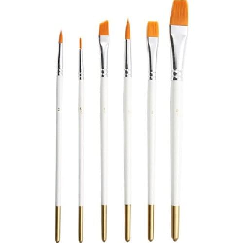 6Pcs/Set Painting Art Drawing Art Watercolor Paint Pen Multi-function White Wooden Handle Nylon Hair Paint Brushes Supplies