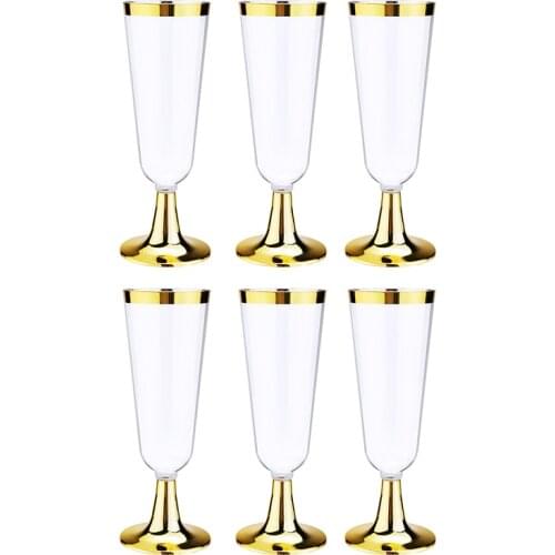6Pcs Gold Disposable Red Wine Glass Plastic Champagne Flutes Cocktail Glasses Wedding Party Supplies Bar Drink Cup 150ML