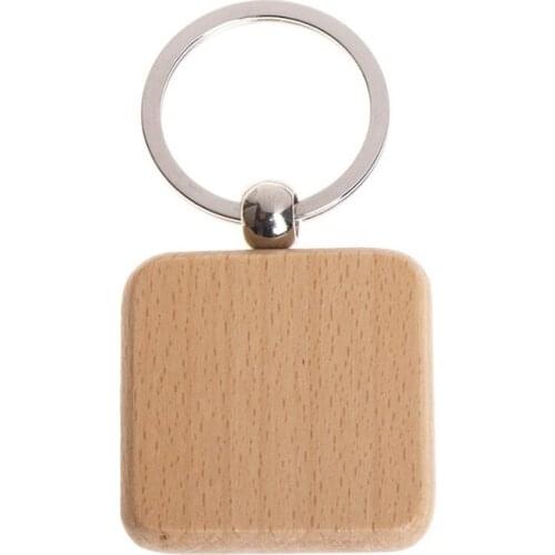 60Pcs Blank Square Wooden Keychain DIY Key Tag Gift
