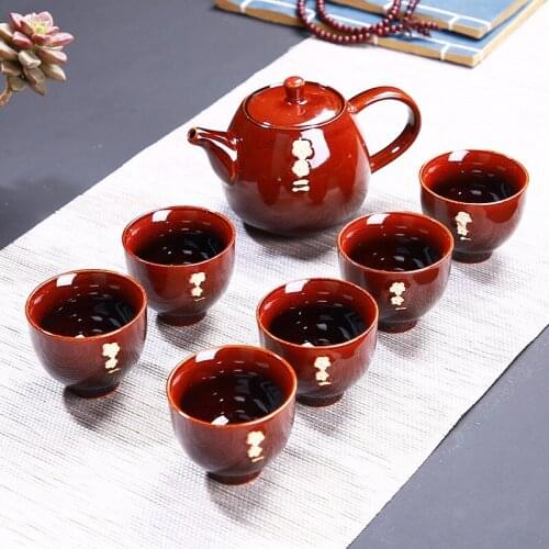 7pcs Jun Kiln Tea Set Ceramic Teapot Porcelain Tea Cups of Chinese Kungfu Tea Ceremony Tea Pot Teaware,nice gift collection