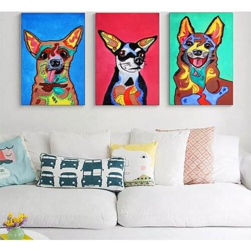 Abstract Graffiti Animals Dog Wall Art Prints Posters Pictures Watercolor Canvas Painting for Children Bed Room Decor Cuadros