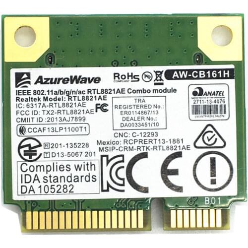 Wireless Adapter Card for Azurewave Realtek RTL8821AE 802.11AC 433Mbps WiFi Bluetooth 4.0 Combo AW-CB161H half Mini PCI-e