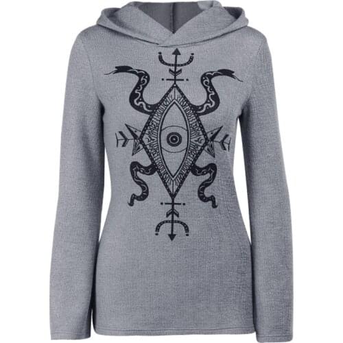 Harajuku Graphic Print Gothic Hoodies Black Dresses Long Sleeve "Women Pullovers Knit High Waist Dress Mall Goth Cloth