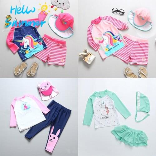 Kids Swimwear for Girls Long Sleeve Childrens Swimsuit Unicorn Print Beach UV Clothing Bath Clothes Girl Swimming Suit for Baby