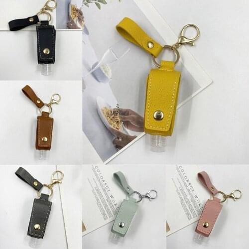 Travel Portable 30ml Empty Refillable Bottle with Faux Leather Holder Keychain Clips Leakproof Hand Sanitizer Container