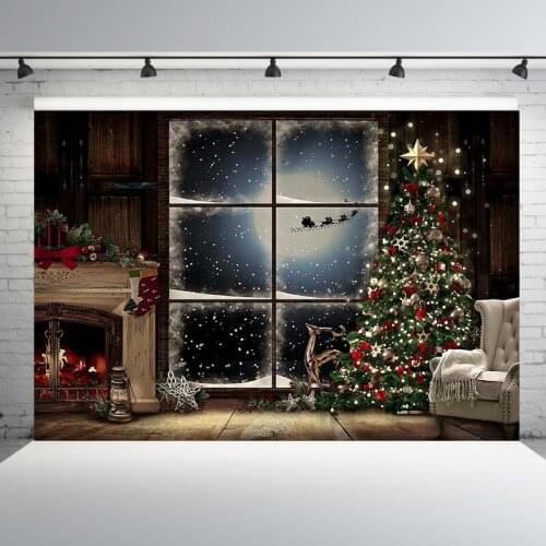 Christmas Photography Backdrops Background Fireplace Winter Snow Tree Window Baby Photocall Portrait Background For Photo Studio