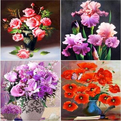 GATYZTORY DIY Diamond Painting Flower Vase Full Square /Round Cross Stitch Kits Diamond Picture Rhinestones Home Decor 40×50cm