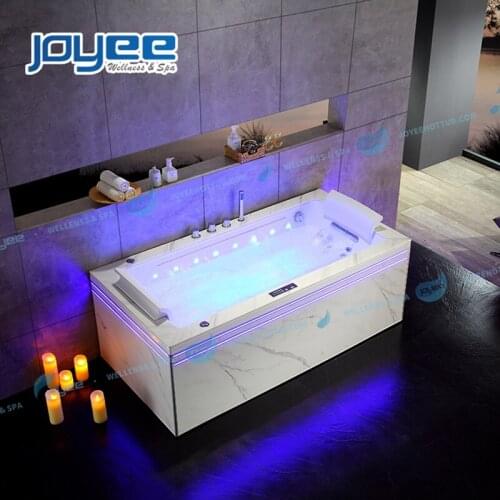 JOYEE Whirlpool Bathtub Supplier Corner Massage Freestanding Jetted Tub Hydrotherapy White Acrylic Bathtubs With Light Strips