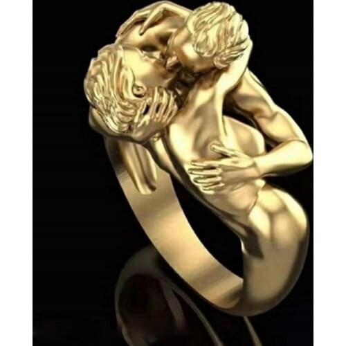 Hot Sex Lover Kiss Rings for Women Men Trendy Gold Color Female Male Jewelry Engagement Birthday Party Valentine Best Gift