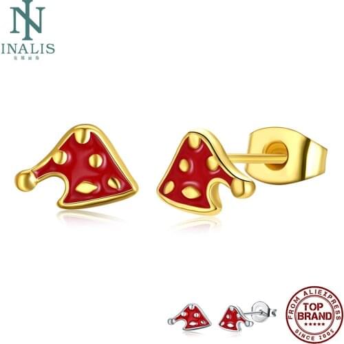 INALIS Christmas Hat Cute Earrings For Women Personality 2 Colors Zinc Alloy Gold Plate Stud Earrings Hot Sale Fashion Jewelry