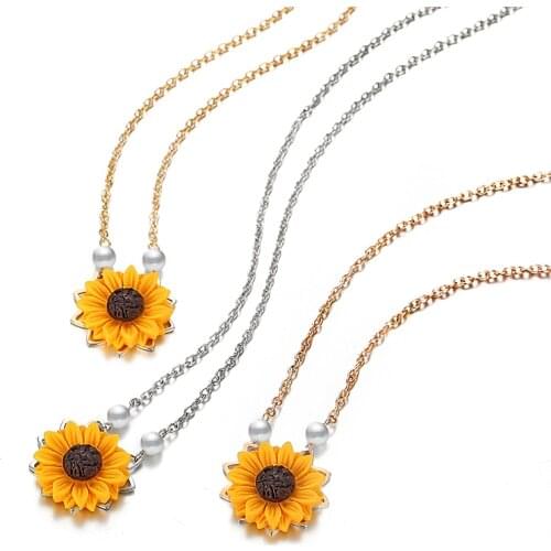 Creative Pearl Sunflower Pendant Choker Necklace Womens Sweater Clavicle Chain Fashion Lady Wedding Party Jewelry