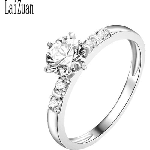 LaiZuan 1ct Moissanite Ring Solid 14K White Gold Round VVS/GH Lab Grown Moissanite Diamond Engagement Ring Women Classic 6 Prong