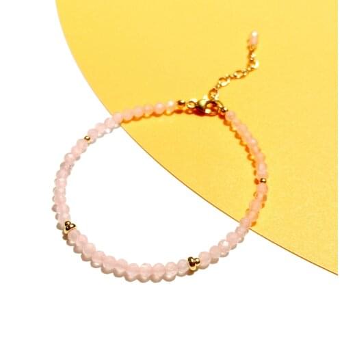 Lii Ji Natural 3mm Rose Quartz Sparkling Beads with American 14K Gold Filled Bracelet 17cm+3cm