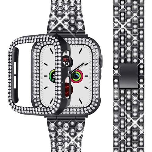 Metal Wristband Strap,Bling Metal Replacement Bands with Protective Case & Adjustment Tool For Apple Watch Series 6/5/4/SE