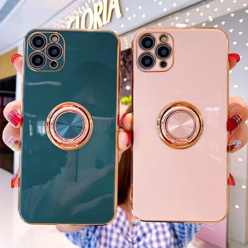 Plating Soft Silicone Case For iPhone 12 11 Pro Max XS XR X 7 8 iPhone8 iPhone7 Plus Phone Magnetic Cover With Ring Holder Stand