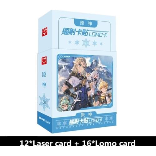 28 Pcs/Set Game Genshin Impact Laser Lomo Card Venti, Klee, Keqing Mini Greeting Cards Message Card Gift Stationery
