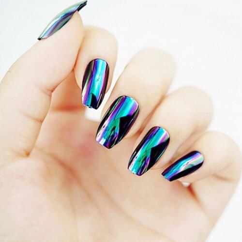 New European Mirror Change Color Fake Nail Art Stickers Fashion Personality Women Manicure Tool False Nail Tip with Glue TN