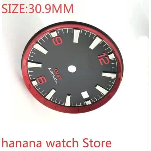 NO bliger logo 30.9 mm premium watch accessories 6 9 12 red dial mens watch GMT for Eta 2824/2836 Miyota 8215/8205/821a MH35 36