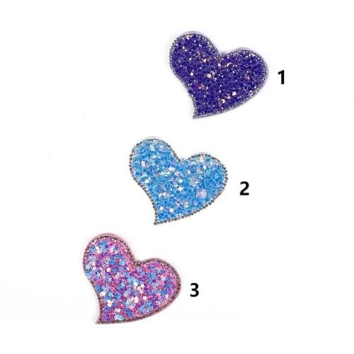 Heart Patch Sequined Clothing Stickers 5.5x6.5Cm Sew-On Badges For Clothes 5Pcs Handmade Small Patches Garment Appliques